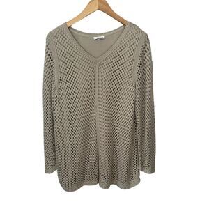 Croft & Barrow Tan Crochet‎ V Neck Open Knit Sweater Pullover Beachy Boho XXL